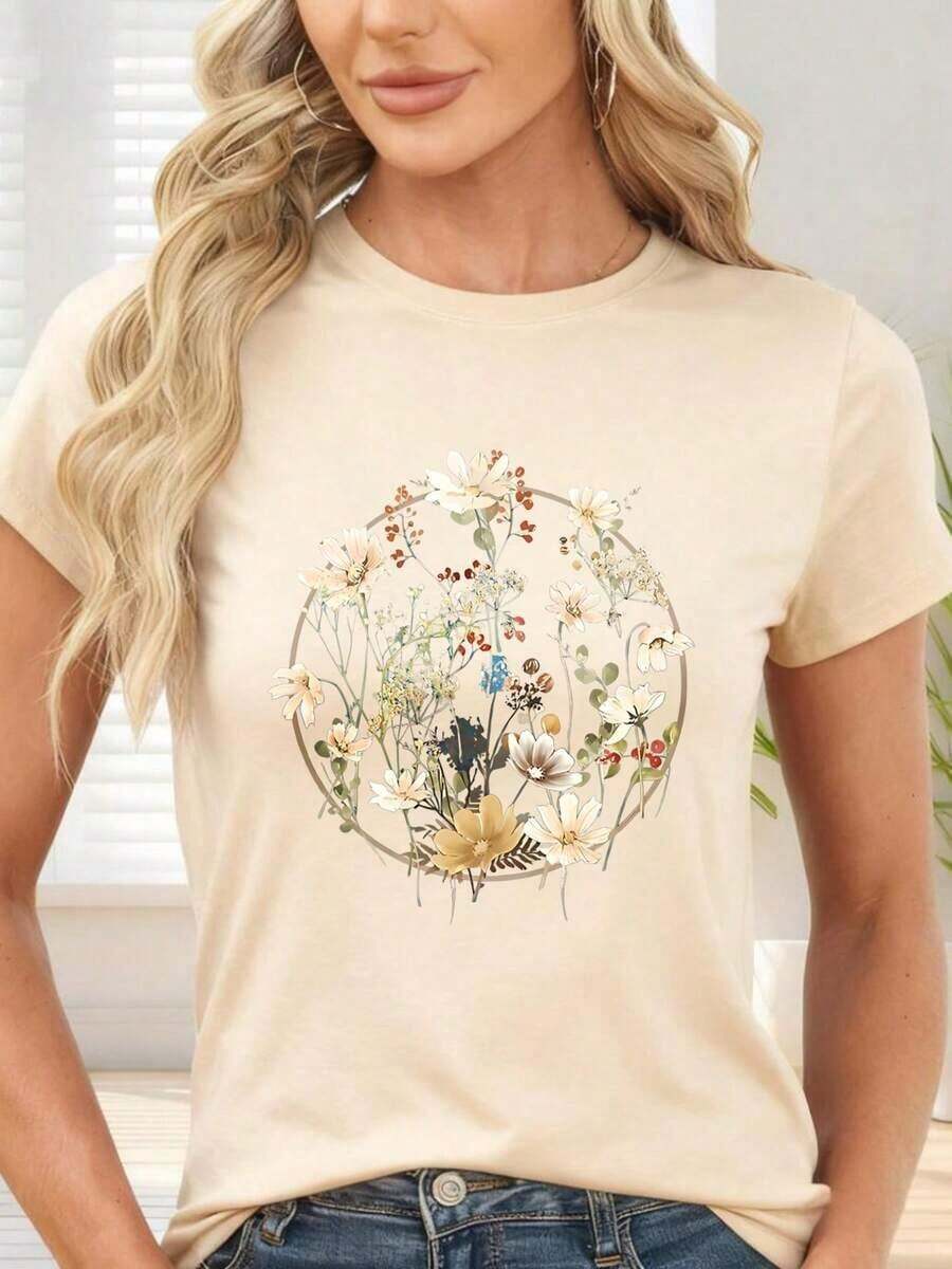 GiftCamiseta de con estampado floral circular para primavera y veranoSoft - Albaricoque - Ver 1