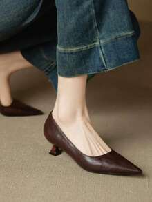 Women's High Heel Pumps 2026 Summer New Solid Color Gorgeous Small Heels Shoes, Fashionable Low/Mid Heel Elegant Sexy Office Commute Versatile - Brown - View 2