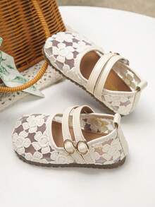Zapatos de princesa con flores de encaje para niñas, suela blanda antideslizante y transpirable para niños - Beis - Ver 4