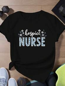 Enfermera de hospicio Camiseta de manga corta para mujer talla plus - Negro - Ver 1