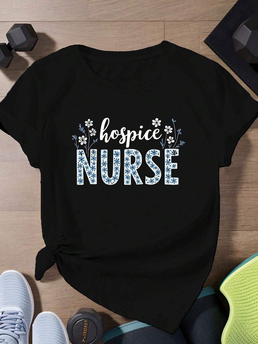 Enfermera de hospicio Camiseta de manga corta para mujer talla plus - Negro - Ver 1