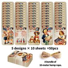 50pcs Vintage American 250 Years Of Freedom Theme Gift Tags With Hemp Rope - Independence Day Hanging Labels, Patriotic 4th Of July Paper Gift Tags For Gift Wrapping & Party Decor - A - View 7