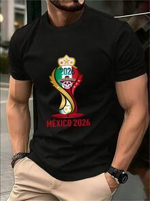 Camiseta de malla suave y transpirable para hombre, con secado rápido y absorción de humedad, con diseño de fútbol de México 2026, ideal para fans del deporte y uso casual. Regalo perfecto para amantes del fútbol y entusiastas de los viajes. Disfraz navideño para hombre, camiseta de manga corta ligera y transpirable para el verano. - Negro - Ver 6