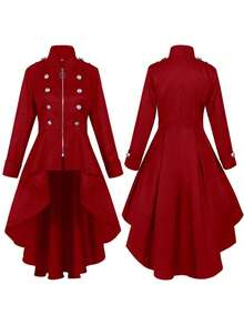 Halloween Retro Long Coat With Irregular Hem In Multiple Colors And Sizes - 230830 Zipper Trench Coat (Red) - View 1