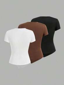 Camiseta ajustada de manga corta con estampado de mariposa, de uso casual y versátil para el verano, diseño minimalista de estilo INS - Negro - Ver 4
