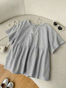 Camisa de mujer tejida a rayas verdes - Blanco y Negro - Ver 3
