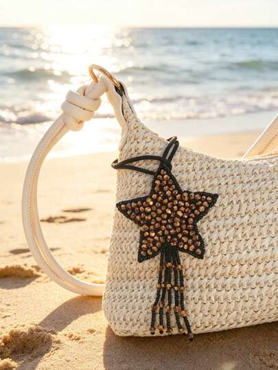 1pc Bohemian Style Black & Gold Camel & Horse Element Handmade Beaded Bag Charm/Pendant, Suitable For Vacation Style Bag Decor, Car Hanging Ornament, Keychain Accessory