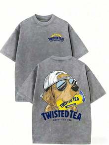 Twisted Tea T-Shirt, 230 G/M² Thick Cotton T-Shirt, Unisex Urban Retro Style T-Shirt, Casual Outdoor Wear, Machine Washable, Perfect Gift For Men And Women, Graphic T-Shirts For Women, Summer Outfits For Women - 灰色 - 查看 1