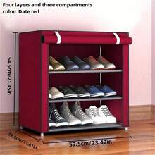 Black Dustproof Shoe Cabinet, Multi-Layer Simple Shoe Rack, Suitable For School Dormitories, Easy To Assemble, Freestanding Shoe Rack, Multiple Layers Available: 6 Layers, 8 Layers (10-Layer Shoe Rack Can Hold About 20-27 Pairs Of Shoes), Dustproof Shoe Rack, Space-Saving Household Storage Rack - Black - View 8