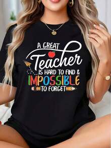 1 Piece. A Great T-Shirt With The Phrase "A Great Teacher Is Hard To Find And Impossible To Forget" For Teachers, An Education-Themed Thank You Gift For Women And Girls. It's A Perfect T-Shirt To Give To Friends And Family On Any Holiday Or Special Occasion. 220g 180g 100% Cotton. - 黑色 - 查看 8