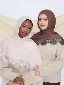 Khăn trùm đầu Hồi giáo Modal phối ren lãng mạn, kiểu dáng kín đáo, có ren dành cho áo Abaya. - Nhiều màu - Xem 3