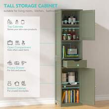 Tall Bathroom Storage Cabinet With Freestanding Adjustable Shelves, Narrow Storage Linen Cabinet With 2 Doors And 1 Drawer For Bathroom, Living Room, Kitchen Green - 綠色 - 查看 5