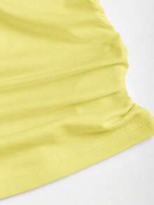 Conjunto de top de tirantes y minifalda plisada y con decoración de flores metálicas para mujer, ideal para el verano - Amarillo - Ver 6