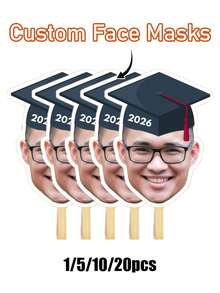 Custom Photo Mask - DIY Bachelorette Party, Photo Mask, Personalized Fan Mask Paper Cutout Handheld Stick, Graduation Gift, 2026 Graduation Party Favor - Multicolor - View 5