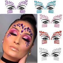 5/1pc 3D Glitter Gem Face Stickers, Sparkling Mermaid Face Stickers, Rhinestone Gem Eye Body Decoration Stickers, Suitable For Party Accessories, Y2K, Concert Looks, Face Decoration, Music Festival, Face Gems, Holiday, Holiday Accessories, Disco, Gift - Multicolor - View 4