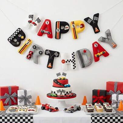 2D Flat, 2 Styles Felt Happy Birthday Banner - Racing Car And Princess Theme Pennant Decoration, Suitable For DIY Birthday Party Wall Decor, Craft Supplies (Non-Sewn)