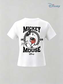 Boys' Disney Mickey Mouse T-Shirt, Kids Retro 1928 Checkered Graphic Tee, Soft Breathable Casual Top For Boys, Perfect For Theme Park Trips, Playdates, Backyard Fun & After-School Activities - trắng - Xem 2