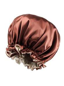 1 chiếc mũ tắm hai lớp bằng satin, viền bèo lớn, có thể đảo ngược, chất liệu giả lụa, thích hợp dùng khi ngủ, ở nhà, unisex, chăm sóc sắc đẹp và tóc. - A - Xem 2