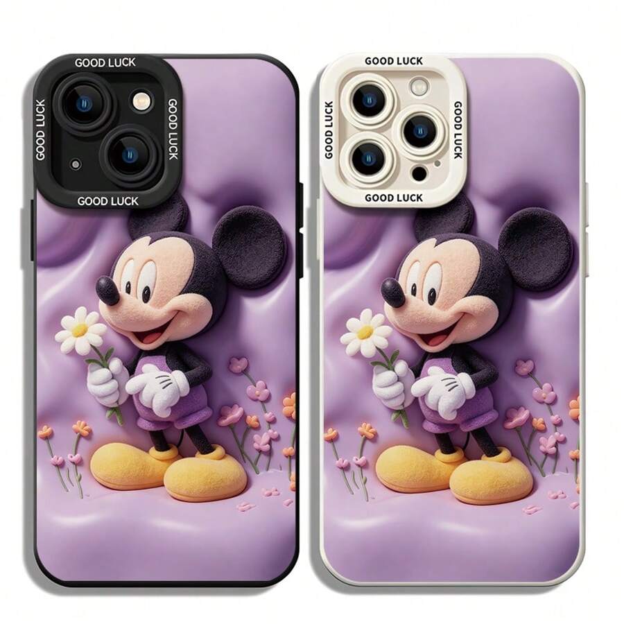 Disney Mickey Mouse Phone Case, Flower Protective Cover. Compatible With IPhone 17, 16, 15, 14, 13, 12, 11 Pro Series And Galaxy S22, S23, S24, S25 Models, Featuring A Plush-Style Mickey Holding A Daisy Against A Purple Background With Small Flowers, Perfect For Fans Of The Iconic Mouse, Ideal For Birthdays, Holidays, Anniversaries, Graduation Gifts, Or Any Special Occasion To Surprise Family, Friends, Classmates, And Loved Ones. - trắng - Xem 1