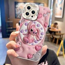 Disney Lilo & Stitch Phone Case, Angel Polka Dot Protective Cover. Compatible With IPhone 17, 16, 15, 14, 13, 12, 11 Pro Series And Galaxy S22, S23, S24, S25 Models, Featuring A Plush-Style Pink Angel Sitting In A Polka Dot Frame Against A Pink And Grey Heart-Pattern Background, Perfect For Fans Of The Cute Alien, Ideal For Birthdays, Holidays, Anniversaries, Graduation Gifts, Or Any Special Occasion To Surprise Family, Friends, Classmates, And Loved Ones. - 黑色 - 查看 5