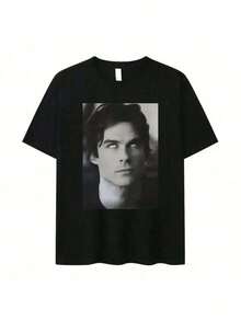 Camiseta Premium de Damon Salvatore (Ian Somerhalder) del programa de TV para hombre, camisetas de verano, cuello redondo, ropa de hombre, ropa de calle, camiseta ecológica para hombre. - Negro - Ver 7