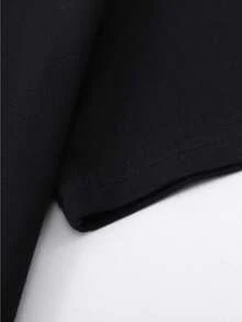 Soft 100% Cotton Women's T-Shirt, Round Neck, Casual, For Summer, Breathable, For Spring/Summer/Autumn (Machine Washable), Suitable For Casual Wear, Women's Short Sleeve T-Shirt With Creative Print, Women's Round Neck T-Shirt, Breathable Cotton T-Shirt, Matches Everything. - 黑色 - 查看 4