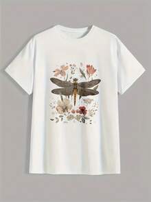 Camiseta con Diseño Floral de Libélula para Hombre y Mujer - Camiseta Gráfica Vintage de Inspiración Natural con Estampado Botánico, Perfecta para Uso Casual, Actividades al Aire Libre y Amantes de la Naturaleza. - Negro - Ver 9