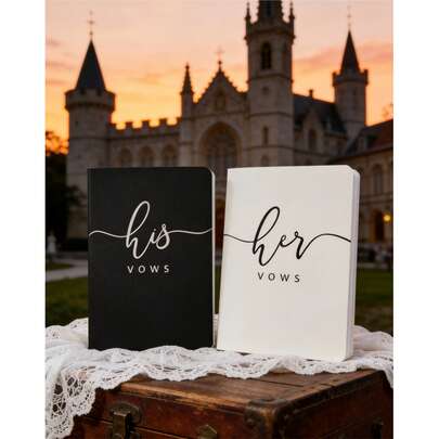 2pcs Wedding Vow Books, Male And Female Versions, Gold Foil Lettering, 14cm X 10cm, 32 Pages Each, Ample Space For Writing Vows, Perfect Essential For Your Wedding Day, Also Ideal For School Supplies And Back-To-School