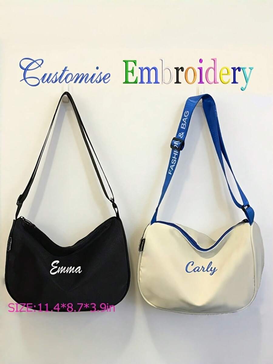 Bolso bandolera de mujer con bordado personalizado con nombre/iniciales - Bolso de gran capacidad adecuado para viajes, ir al trabajo, con correa ajustable y cierre con cremallera, para graduación, uso diario - Multicolor - Ver 1