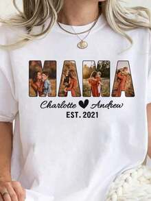Personalized T-Shirt For Mom, T-Shirt With Mom's Photo, Gift For Mom, T-Shirt With Mom's Photo, Personalized Gift For Birthday/Mother's Day/Holidays/Everyday Life, 100% Cotton. - 白色 - 查看 8