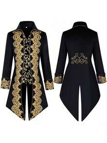 Frack, Medieval Retro Clothing, Mid-Length Punk Men's Coat - Lace Tuxedo Style 2 Black - View 1