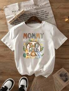 NewSummerCasualMommy Of The Two, Versatile, Suitable For Streetwear, Everyday Outings, Camping, Concerts, Hip-Hop, Rock, And More. Women's Crew Neck T-Shirt With Wild Animal Print, Jungle Theme, Adorable Cartoon Animals, Gift For Mothers, Clothes For Mom. Unisex Cotton Loose-Fitting Short-Sleeved Crew Neck T-Shirt In A Vintage Urban Style. - 白色的 - 查看 2