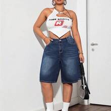 Plus-Size Women's Blue Summer Casual Vacation Cropped Jeans, Suitable For Everyday Casual Vacations. - Multicolor - Ver 8