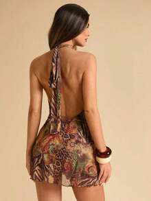 Vestido casual de verano para mujer de unicolor con hombros descubiertos - Multicolor - Ver 2
