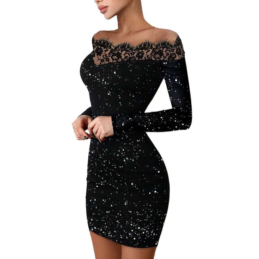 Women Maxi Dresses - Silver-plated Off-shoulder Top - View 1