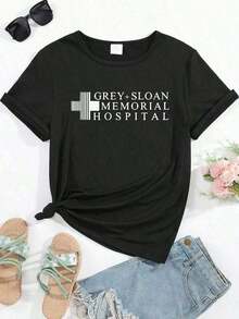 Bestselling, Versatile, And Figure-Flattering Pure Cotton Short-Sleeve T-Shirt. A Great Style, Newly Launched In 2026. A Loose-Fitting Plus-Size Top With A Unique Summer Design. This 100% Pure Cotton, Thick, Black And White T-Shirt Features A  Graphic And Letter Print. A Unisex Short-Sleeve Style. A New Arrival For Spring, Summer, And Fall. Breathable And Comfortable, With A Simple And Versatile Streetwear Style, Perfect For Matching Couple Outfits. - 黑色 - 查看 8