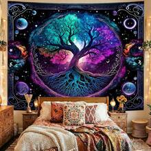 1pc Bohemian Style Tree Of Life Pattern Tapestry, Modern Polyester Square Decorative Wall Hanging Suitable For Living Room And Bedroom - Multicolor - View 7