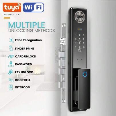 Modern Design AI Smart Series 3D High-Definition Facial Recognition Home Electronic Digital Biometric Fingerprint Door Lock With Keyless Entry And App. Includes Smart Locks, Smart Door Locks, Face Recognition Locks, 3D Face Recognition, Palm Vein Recognition Locks, Remote Door Locks, Graffiti Locks, Password Locks, Fingerprint Locks, Video Intercom Locks, Key Locks, Mobile Phone Locks, Face Locks, Card Locks, Palm Vein Recognition, Graffiti Remote Video Intercom, And CNC Precision Carving.