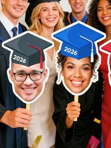 Custom Photo Mask - DIY Bachelorette Party, Photo Mask, Personalized Fan Mask Paper Cutout Handheld Stick, Graduation Gift, 2026 Graduation Party Favor - Multicolor - View 2