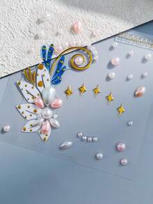 1pc Rhinestone Eye Jewel Sticker - Half Eye Pink & Blue Floral Rhinestone Sticker, Self-Adhesive Face Gems, Suitable For Eye Makeup, Music Festivals, Parties And Outings, Convenient Reusable Decoration To Enhance Eye Makeup,Rhinestone Face Sticker - Multicolor - View 7