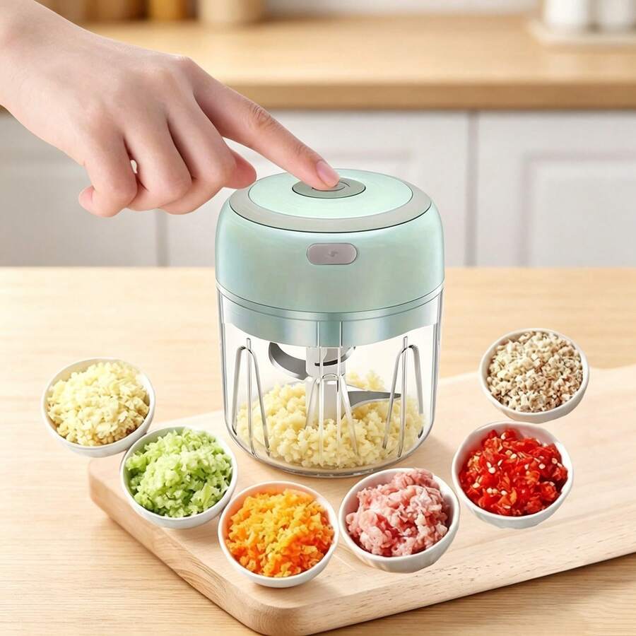 10s Quick Electric Garlic Chopper, USB Rechargeable Wireless Mini Food Processor, Stainless Steel Blade, Waterproof, Easy To Clean, Portable Garlic, Ginger, Vegetable, Meat, Nut, Baby Food Processor, Home Travel Kitchen Tool