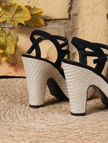 Giày sandal cao gót thời trang nữ, sandal cao gót thanh lịch dành cho phái đẹp, phù hợp mọi mùa, phong cách bohemian, gót dày cao, sandal quai ngang gót chunky thoải mái cho kỳ nghỉ. - màu đen - Xem 8