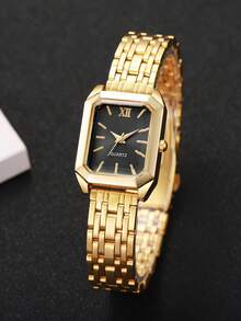 1 Stück Damen Mode Quadratische Römische Ziffern Zifferblatt Quarz Armbanduhr, klassisch eleganter Stil (nur Uhr, ohne Verpackung) - Gold - Übersicht 5