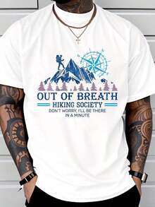 Camiseta de la Out Of Breath Hiking Society para Hombres, Camiseta de Aventura al Aire Libre y Montañismo con Diseño de Brújula y Árboles, Lema Divertido, Regalo para Excursionistas y Amantes de la Naturaleza - Blanco - Ver 1