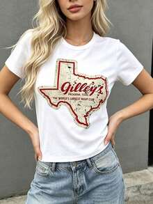Camiseta de manga corta para mujer - Estilo vintage Gilleys Pasadena Texas con estampado gráfico - Ropa de verano - Camiseta oversize - Streetwear - Casual - Cuello redondo - Algodón - Moda - Conjuntos de verano para mujer - Camiseta holgada - Atuendo diario - Ropa de verano - Blanco - Ver 8