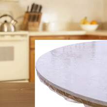 1/2pcsClear Round Tablecloth Waterproof Oilcloth Heavy Duty Elasticized Table Cover Elastic Edge Design Plastic Tablecloth Protector For Round Table - Transparent - View 10