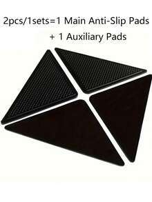 8pcs/2pcs Almohadillas Antideslizantes para Alfombras - 4 Almohadillas Antideslizantes Principales + 4 Almohadillas Auxiliares. Diseño Triangular Negro: Almohadillas Antideslizantes Triangulares Diseñadas Específicamente para Sofás y Alfombras | Almohadillas Adhesivas de Doble Cara - Multicolor - Ver 8