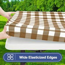 Picnic Table Cloth 2 Packs, Waterproof Elastic Fitted Tablecloths For 4 6 8FT Rectangle Tables, Washable Polyester Buffalo Plaid Tablecloth For Camping, Dining & Outdoor - Multicolor - View 2