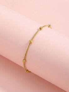 1pc Minimalist Fashionable 18K Gold Stainless Steel Snake Chain Beaded Bracelet, Jewelry Accessory, Memorial Gift, Outdoor Accessory - Yellow Gold - View 2