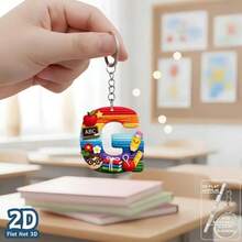 1pc 2D Flat Acrylic Alphabet Keychain, Rainbow Letter Key Ring With School Theme Decor, Personalized Initial Bag Charm, - Multicolor - View 13